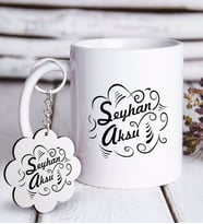 BK Gift Kişiye Özel İsimli Beyaz Kupa ve Anahtarlık Hediye Seti-6 (Model 1)