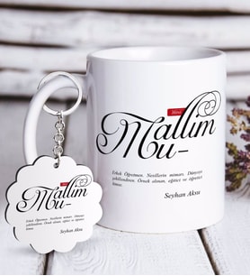 BK Gift Kişiye Özel Mânâ Muallim Beyaz Kupa ve Anahtarlık Hediye Seti (Model 1)
