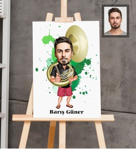 Kişiye Özel Korno Karikatürlü  Ahşap Tablo 30x47 Bay-1