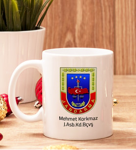 Jandarma Amblemli Beyaz Kupa Bardak