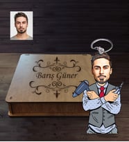 Kişiye Özel Berber Karikatürlü Ahşap Anahtarlık Kutulu Bay-1