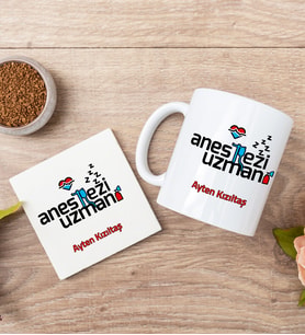 Anestezi Uzmanı Beyaz Kupa Bardak Ve Bardak Altlığı Seti