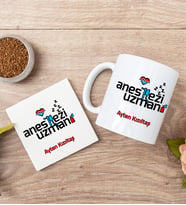 Anestezi Uzmanı Beyaz Kupa Bardak Ve Bardak Altlığı Seti