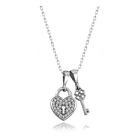 Swarovski Taşlı Kalp Kilidi Gümüş Bayan Kolye Sertifikalı Qr Kod
