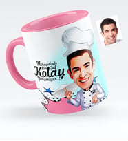 BK Gift Kişiye Özel Bay Chef Karikatürlü Pembe Kupa Bardak  5