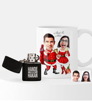 BK Gift Kişiye Özel Yılbaşı Temalı Sevgililer Karikatürlü Çakmak ve Kupa Seti - 3