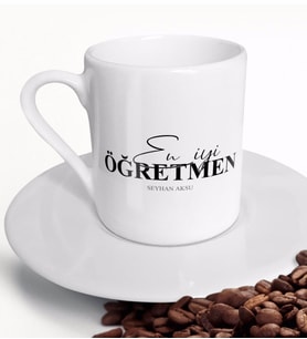 BK Gift Kişiye Özel En İyi Öğretmen Türk Kahvesi Fincanı-16 (Beyaz)