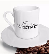BK Gift Kişiye Özel En İyi Öğretmen Türk Kahvesi Fincanı-16 (Beyaz)