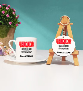 Hukuk Okuduğumu Söylemiş Miydim Hukukçu Hediye Türk Kahvesi Fincanı ve Anahtarlık Seti