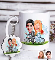 BK Gift Kişiye Özel Evleniyoruz Karikatürlü Beyaz Kupa ve Anahtarlık Hediye Seti-3 (Model 1)