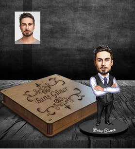Kişiye Özel İş Adamı Karikatürlü Ahşap Biblo Kutulu Bay-22