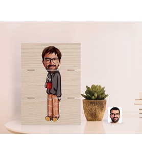 BK Gift Kişiye Özel Erkek Karikatürlü Otantik Masaüstü Ahşap Palet Çerçeve-60 (Beyaz)