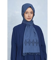 KALİLA Düş Peşine Mazi %100 Pamuk Şal Mavi (NAKIŞLI)