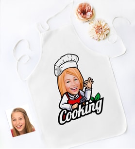 BK Gift Kişiye Özel Bayan Chef Karikatürlü Mutfak Önlüğü-14 (Beyaz)