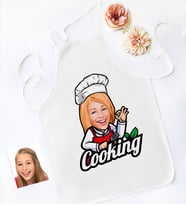 BK Gift Kişiye Özel Bayan Chef Karikatürlü Mutfak Önlüğü-14 (Beyaz)