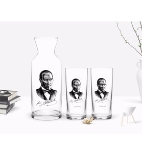 BK Gift Kişiye Özel Renkli Baskılı Atatürk Temalı İkili Rakı Bardağı ve Karaf Hediye Seti-14 (Model 1)
