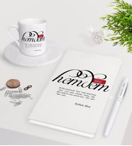 BK Gift Kişiye Özel Mânâ Hemdem Beyaz Defter Kalem Türk Kahvesi Fincanı Seti-1 (Model 1)