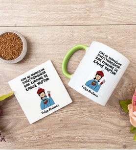 Bak Kendime De Kahve Yaptım Yeşil Kupa Bardak ve Anahtarlık Set