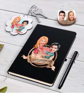 BK Gift Kişiye Özel Yılın En Mükemmel Çifti Karikatürlü Siyah Defter Kalem ve Anahtarlık Hediye Seti-19 (Model 1)