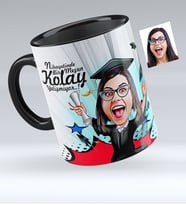 BK Gift Kişiye Özel Bayan Mezun Karikatürlü Siyah Kupa Bardak  1