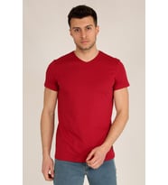 Erkek Basic Slim Fit V Yaka Kısa Kollu T-Shirt 21K-3400738-1 Bordo