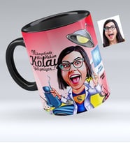 BK Gift Kişiye Özel Bayan Diş Hekimi Karikatürlü Siyah Kupa Bardak  1