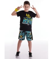 Vosvos Hawai Erkek Çocuk T-shirt Şort Takım (Siyah)