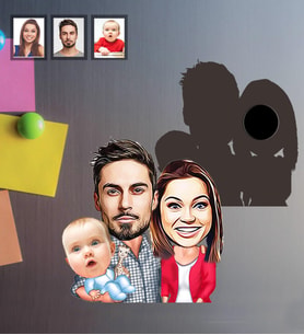 Kişiye Özel Aile Karikatürlü Ahşap Magnet Mod-1