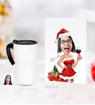 BK Gift Kişiye Özel Yılbaşı Bayan Karikatürlü Beyaz Defter Kalem Termos Mug Seti - 2
