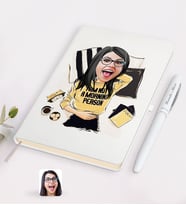 BK Gift Kişiye Özel Kadın Moda İkonu Karikatürlü Beyaz Defter ve Kalem Hediye Seti-6