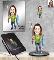 Kişiye Özel Balıkçı Karikatürlü 5 li Hediye Seti Bayan-1