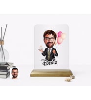 BK Gift Kişiye Özel Erkek Doğum Günü Karikatürlü Ahşap Standlı Çerçeve-2 (Beyaz)