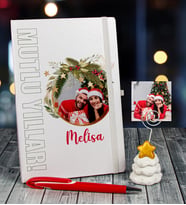 eJOYA Yeni Yıla Özel Defter Kalem Ve Fotoğraflı Çam Ağacı Notluk Hediye Seti 91098 (Beyaz)