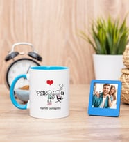 Psikolog Mavi Kupa Bardak ve Mavi Mini Fotoğraf Çerçevesi