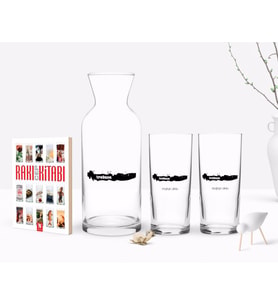 BK Gift Kişiye Özel Renkli Baskılı Trabzon Tasarımlı Turistik İkili Rakı Bardağı Karaf ve Cep Kitabı Hediye Seti-2 (Model 1)