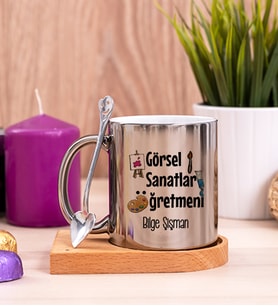 Görsel Sanatlar Öğretmeni Ahşap Altlıklı Silver Kupa Bardak