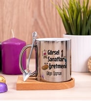 Görsel Sanatlar Öğretmeni Ahşap Altlıklı Silver Kupa Bardak