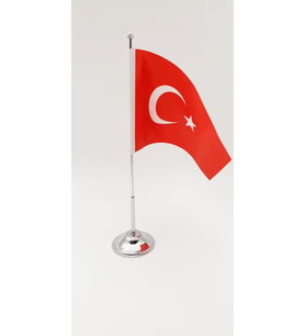 Masa Bayrağı Direkli Türk Bayrağı Krom ve Gold Direk Seçenekli (Krom)