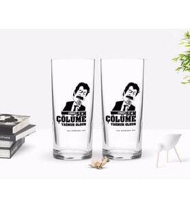 BK Gift Kişiye Özel Renkli Baskılı Çünkü Sen Çölüme Yağmur Oldun Tasarımlı İkili Rakı Bardağı Seti-4 (Beyaz)
