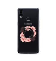 Pembe Çiçekli Harf Tasarım Süper Şeffaf Silikon Telefon Kılıfı Samsung A10s D-Ha