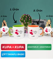 İkili Yeşil Turuncu Sevgililer Günü Hediyesi Kupa Bardak Anahtarlık