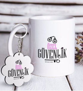 BK Gift Kişiye Özel Mesleki Özel Güvenlik Beyaz Kupa ve Anahtarlık Hediye Seti-2 (Model 1)