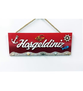 Hoşgeldiniz Kapı ve Duvar Dekoru Süsü 30x11 cm (Kırmızı)