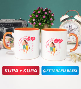 İkili Sevgiliye Sevgililer Günü Hediyesi 1 Kupa Bardak Turuncu