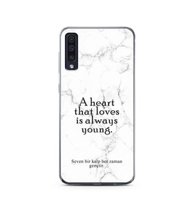 Samsung A50 Beyaz Mermer Söz Tasarımlı Telefon Kılıfı