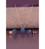 Gümüş Zirkon Taşlı Oval Tasarım Abiye Set (Rose)