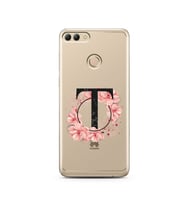 Pembe Çiçekli Harf Tasarım Süper Şeffaf Silikon Telefon Kılıfı Huawei Y9 2018 T-