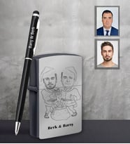 Kişiye Özel Yılbaşı Arkadaş Karikatürlü Siyah Çakmak Kalem Hediye Seti Model-1 (Model 1)
