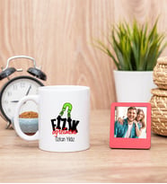 Fizik Öğretmeni Beyaz Kupa Bardak ve Kırmızı Mini Fotoğraf Çerçevesi