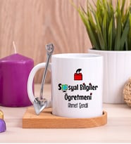 Sosyal Bilgiler Öğretmeni Ahşap Altlıklı Beyaz Kupa Bardak